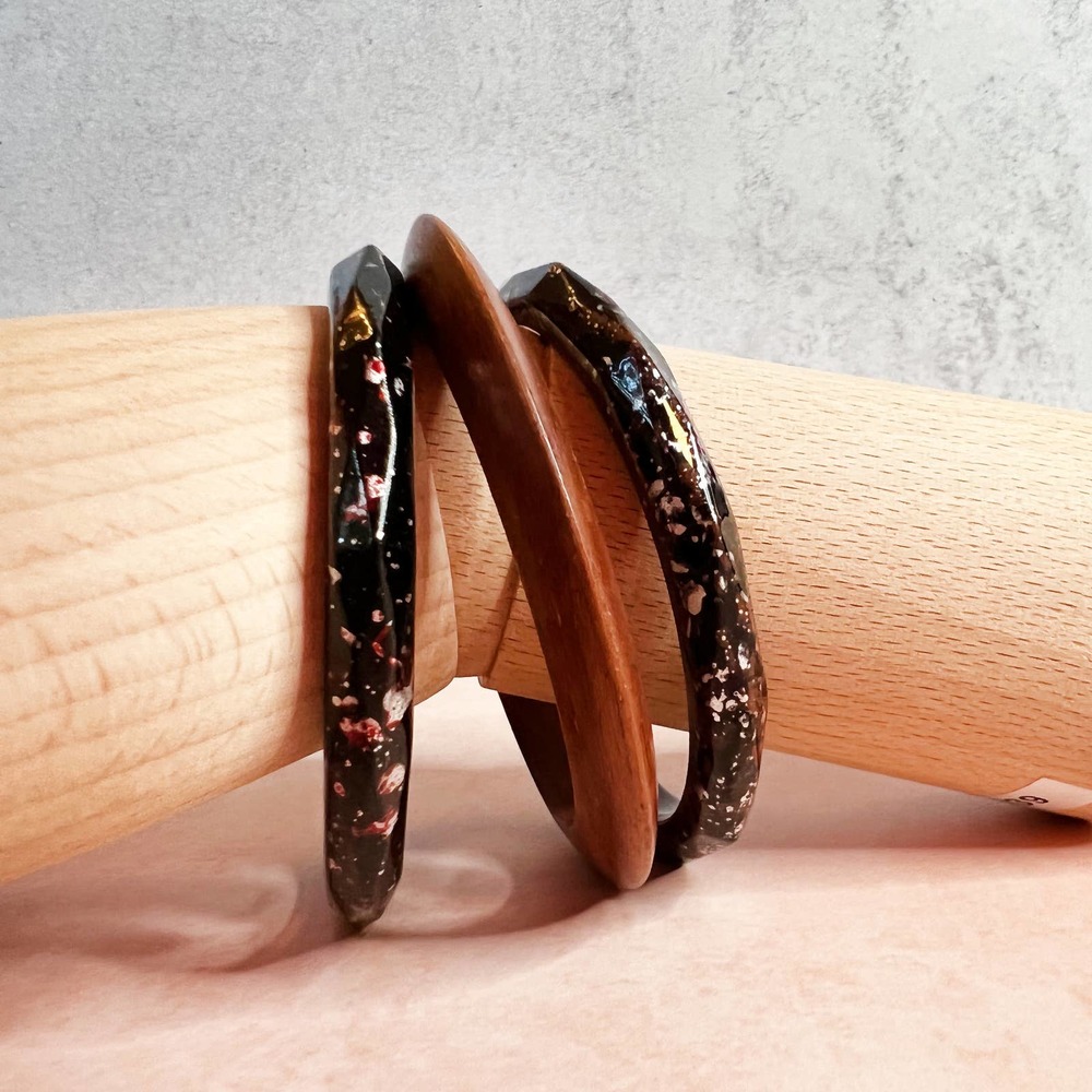 MCM Resin and Wood Bangle Bracelet Set of 3